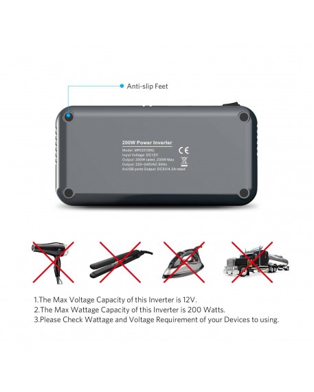 BESTEK 200W KFZ Spannungswandler 12V auf 230V Wechselrichter mit 2 Steckdosen und 4 USB Autoladegerät inkl. Zigarettenanzünder Stecker Schwarz